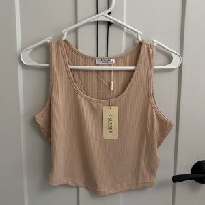 Women's Tan Ribbed Crop Top